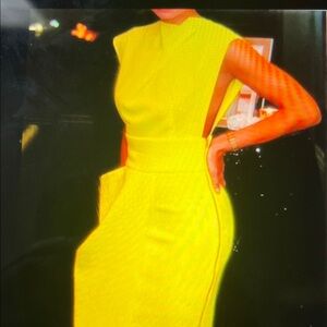 CBR Yellow Draped Midi Dress with Asymmetrical Skirt